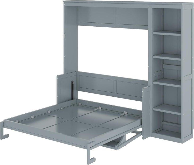 Murphy Bed Wall Bed, Fold-Down Wall-Mounted Bed with Desk and Bookshelf, Space-Saving Guest for Small Rooms, Easy Assembly, Full/Queen Size (Gray, Full)