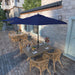 9' Rd Sunbrella Aluminum Patio Umbrella, Crank Lift, Auto Tilt, Bronze Pole, True Blue Fabric
