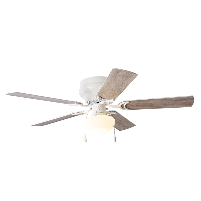 52 Inch Hugger Indoor Ceiling Fan with Light Kit, White, 5 Blades, Reverse Airflow