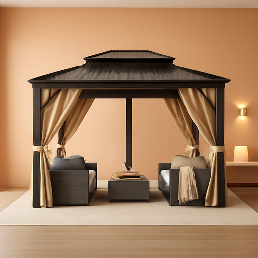 10' X 14' Heavy Duty Hardtop Gazebo for All Weather, Galvanized Steel Double Roof Canopy with Netting & Curtains – Ideal for Patio, Backyard, Deck & Lawn Gatherings