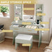 Vanity Desk with LED Lights Mirror & Power Outlet, Small Makeup Vanity Table Set with Storage Drawers & Chair, 3 Lighting Modes & Adjustable Brightness, Dressing Table for Women Girls Bedroom, Green