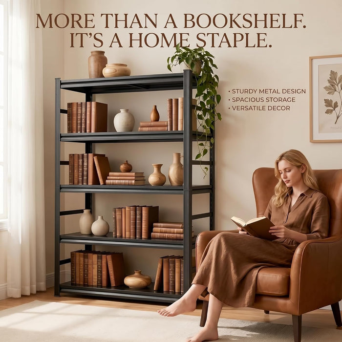 IndustrialGrade 5 Tier HeavyDuty Metal Bookshelf 72InchTall
