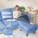 Blue Upholstered LShaped Movable Sectional Couch Ottoman