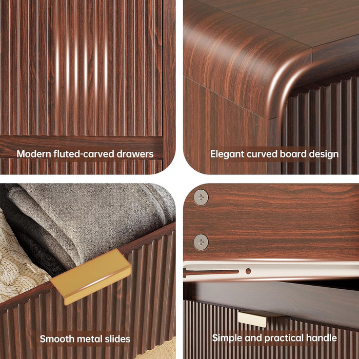 Fluted 8 Drawers Dresser for Bedroom, 55" Wide Wooden Dresser with Metal Handle, Curved Profile Design, Modern Storage Organizer for Bedroom, Living Room, Hallway, Dark Walnut