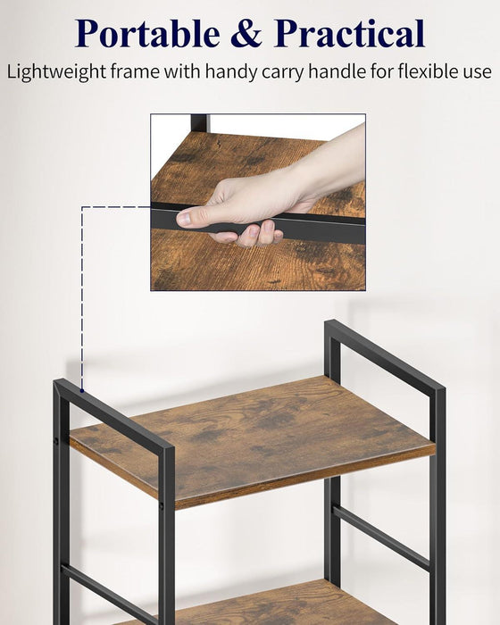 3-Tier Book Shelf - Wood & Metal Bookshelf with Handle & Adjustable Feet, Lightweight Bookcase for Living Room, Bedroom, Kitchen, Office or Dorm (16.5"×11.0"×28.1")