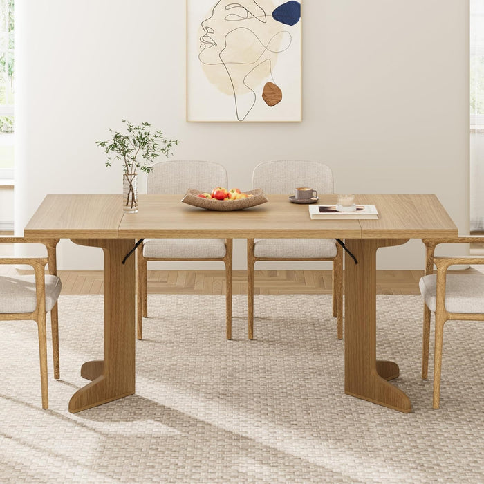 71" Large Dining Table for 6 to 8 People, Modern Dinner Table with Unique Wooden Legs, Rectangle Dining Table for Kitchen, Dining Room & Living Room, Oak