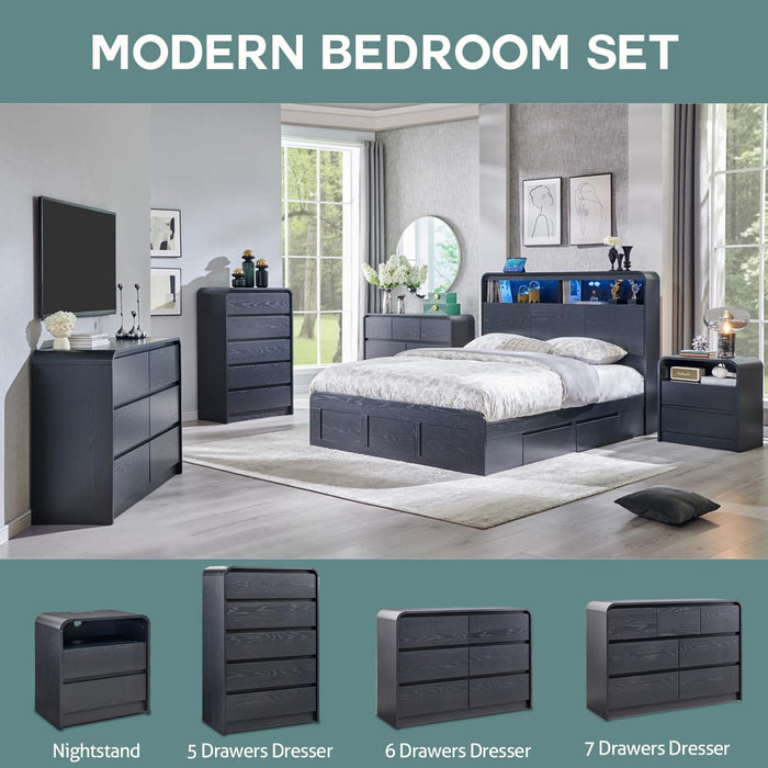 Modern 7 Drawers Dresser for Bedroom, 47" Wide Wood Dressers, Black