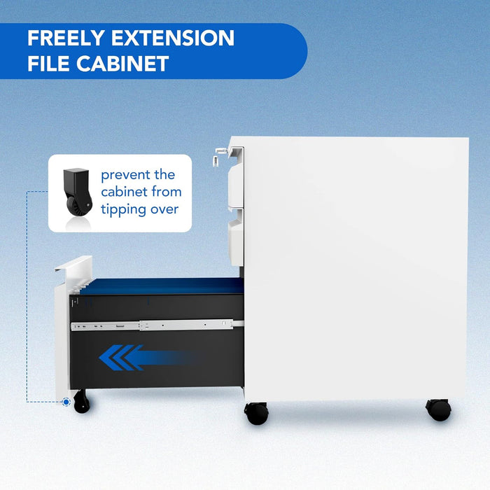 3 Drawer Mobile File Cabinet for Home Office under Desk Storage, Filing Cabinet with Lock Keys, File Organizer Cabinet for Legal/Letter/A4 File, White