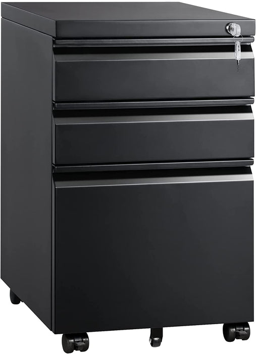 Black Mobile Filing Cabinet with Lock & Drawers