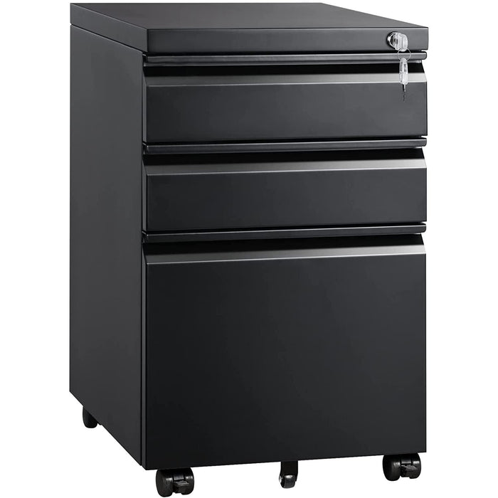 Black Mobile Filing Cabinet with Lock & Drawers