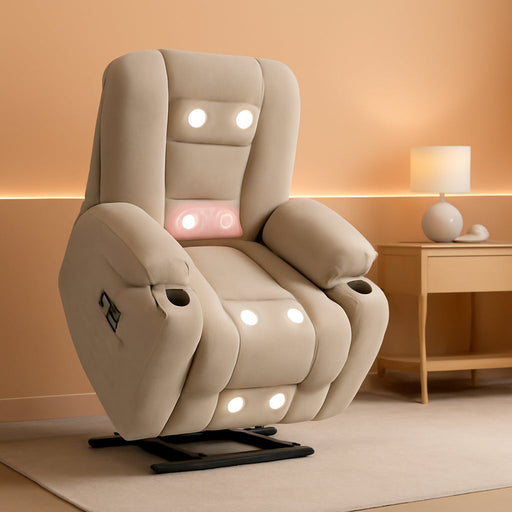 Power Lift Recliner Chair for Elderly with Massage & Heat, Chenille, Beige
