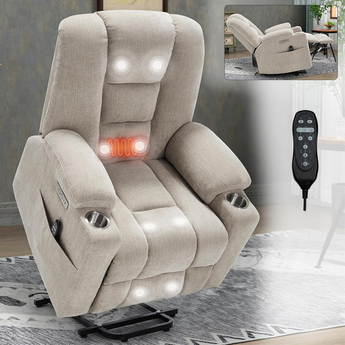 Power Lift Recliner Chair for Elderly with Massage & Heat, Chenille, Beige