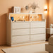 Oak Interlocking SixDrawer Dresser With LED Lighting