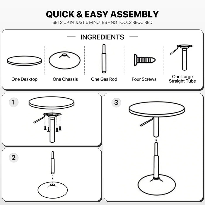 Bistro Pub Table round Bar 27.5"- 36" Height-Adjustable Cocktail Table with 23.5 Inch Table Top for Dining Room Home Kitchen Patio Bistro (White)