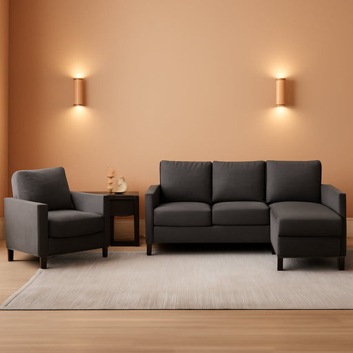 78" W Sectional Couches for Living Room, Linen L-Shaped Sofa with Storage Ottoman and Armchair, 3 Seater Sofa with Ottoman and Accent Chair Couch Furniture Set for Office/Apartment