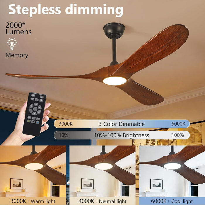 60 Inch Wooden Ceiling Fan Dimmable Lighting