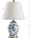 22" Blue/White Ceramic Table Lamp, French Country Chinoiserie Ginger Jar LED Bedside Lamp for Living Room Bedroom, White Linen Shade, JYL3005A