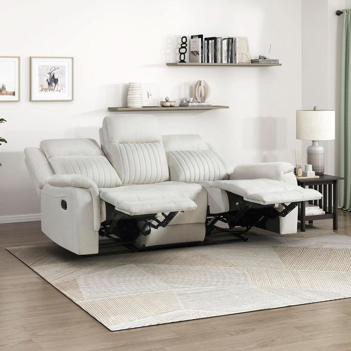 Mnul Double Reclining Sof, Polished Microfiber Upholstered 3 Seter Mnul Sof Recliner for Living Room, Wll Hugger, Esy ssembly, Beige