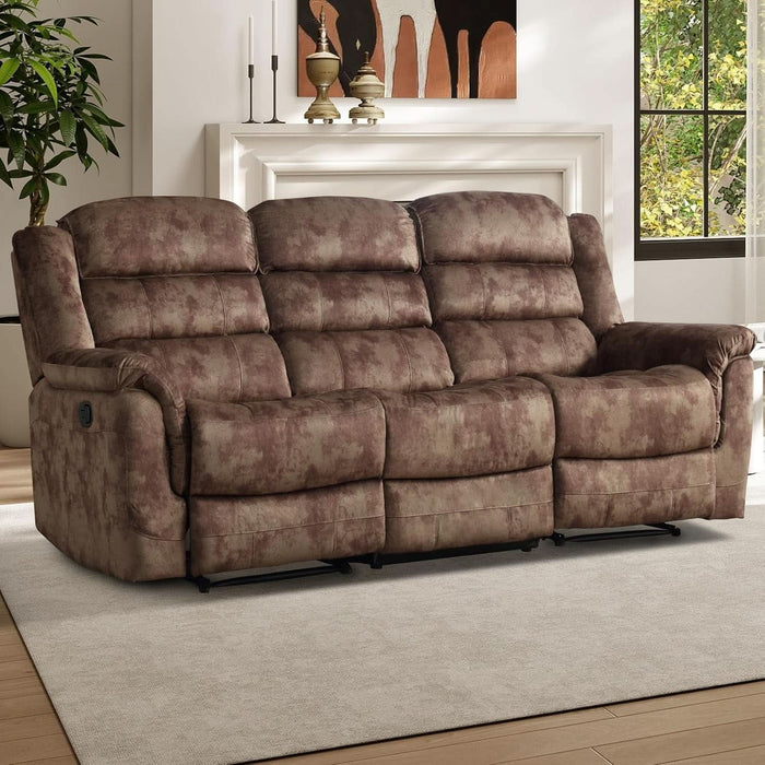 Reclining Sofa for Living Room, Extra Wide Modern Overstuffed 3 Seat Recliner Manual Sofa Chair, Breathable Soft Fabric and Padded Seat, Brown