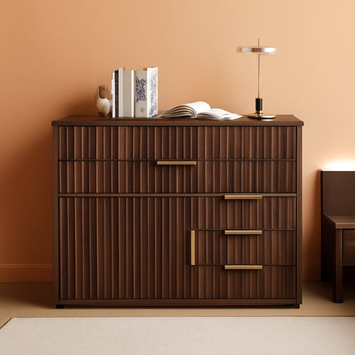 Fluted Lockable File Cabinet Five Drawers WalnutFinish