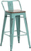 Bar Stools Set of 4, 24" Distressed Barstools, Green Blue | Metal Modern Industrial Counter Height Stools, Distressed, Wooden Seat, Footrest, Counter Height, Set of 4, 350 Lb