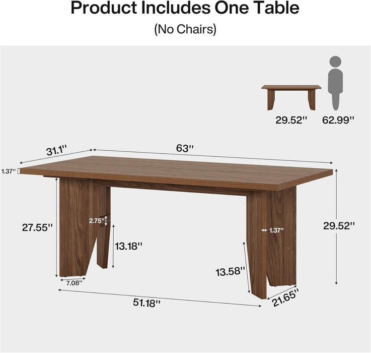 63-Inch Executive Desk, Mid-Century Modern Office Desk with Sturdy Legs, Large Wooden Computer Desk Business Workstation for Home Office, Brown