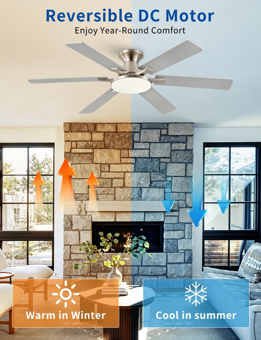 Modern Nickel Ceiling Fan Silent Brushed Steel Finish