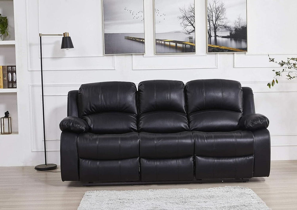 3PC Bonded Leather Reclining Sofa Chair Set Living Room Set Sofa Loveseat Glider Chair 8018 Multiple Colors (Black)