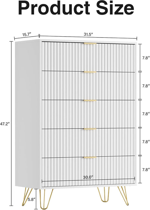 White Contemporary Fluted Dresser Featuring Gold Pulls