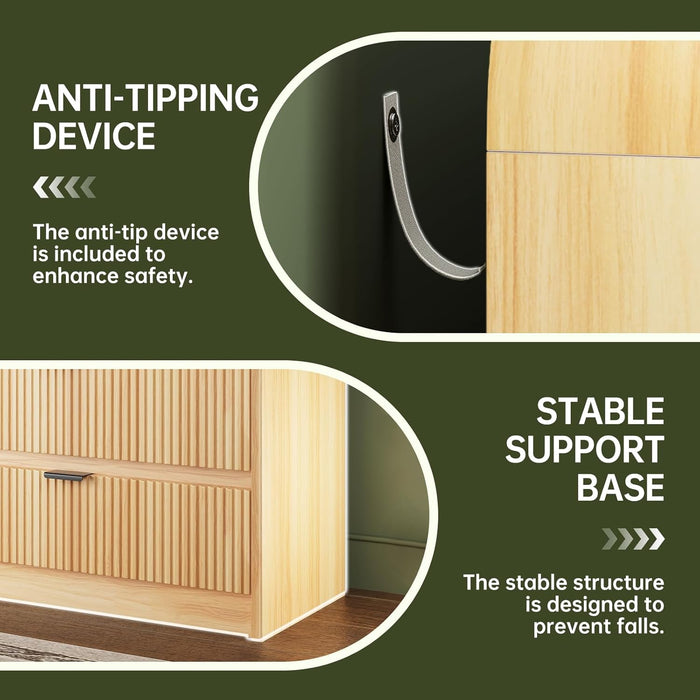 Fluted 5 Drawers Dresser for Bedroom, 48" Tall Wooden Modern Dresser with Metal Handle, Curved Profile Design, Storage Organizer for Bedroom, Hallway (Natural Oak)