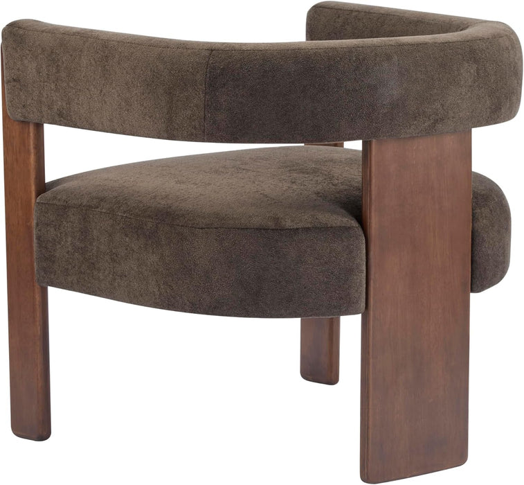 Nettie Modern Accent Chair for Living Room, Velvet Fabric Single Lounge Sofa Chair with Wooden Frame, Comfy Reading Chair for Bedroom, Lounge Armchair with Cushion, Dark Brown