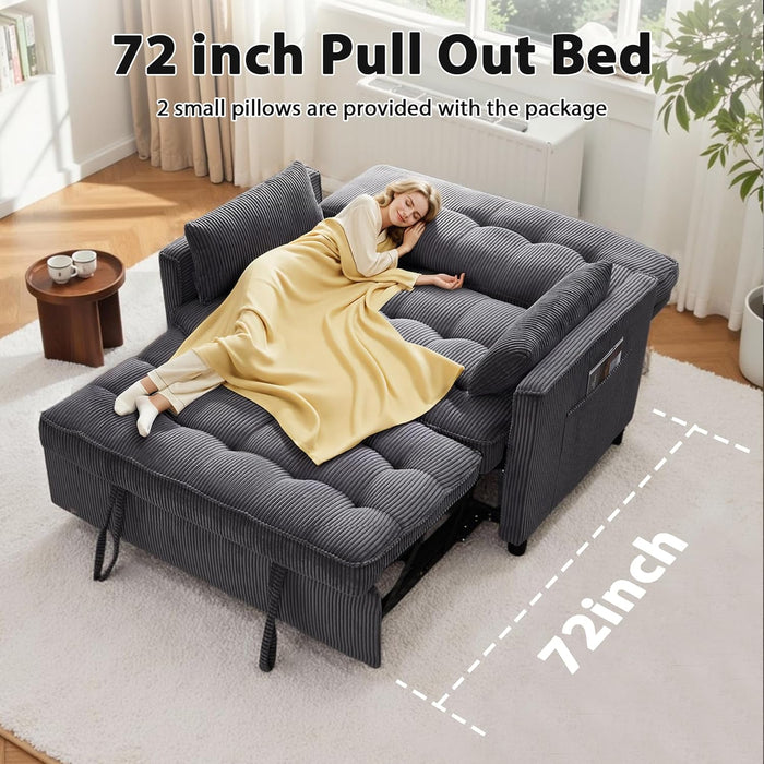 55Inch Convertible Sleeper Sofa With USBPort Corduroy