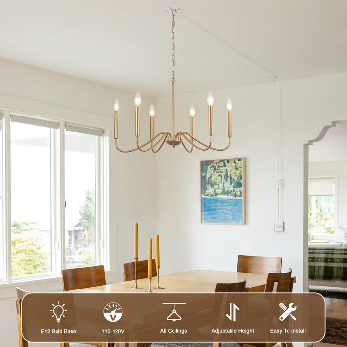 Six Light Gold Plated Chandelier IndustrialFarmhouseStyle