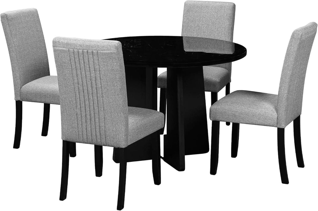 5-Piece round Dining Table Set, Modern 4 Upholstered Chairs for Living,Kitchen Room, 43 Inch, Grey+Black