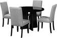 5-Piece round Dining Table Set, Modern 4 Upholstered Chairs for Living,Kitchen Room, 43 Inch, Grey+Black
