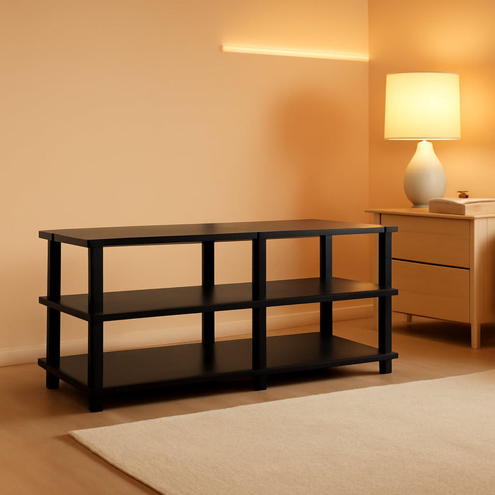 TURN-S-TUBE TV Stand, 3-Tier No Tools Entertainment Center, TV Console for TV up to 46 Inch, for Living Room, Bedroom, Espresso