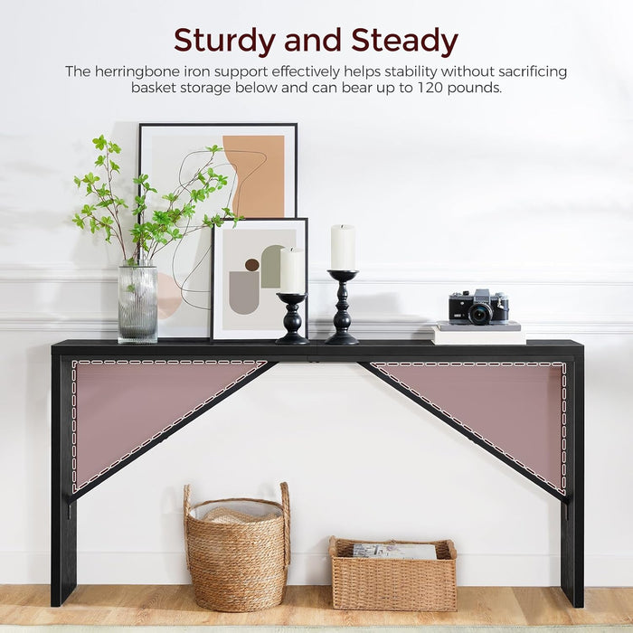Console Table, 62.2" Long Sofa Table behind Couch, Narrow Entryway Table, Farmhouse Dining Table with Angled Metal Frame, Industrial Console Table for Entryway, Black CTHB15801 | Sofa Table, behind Couch, for Entryway