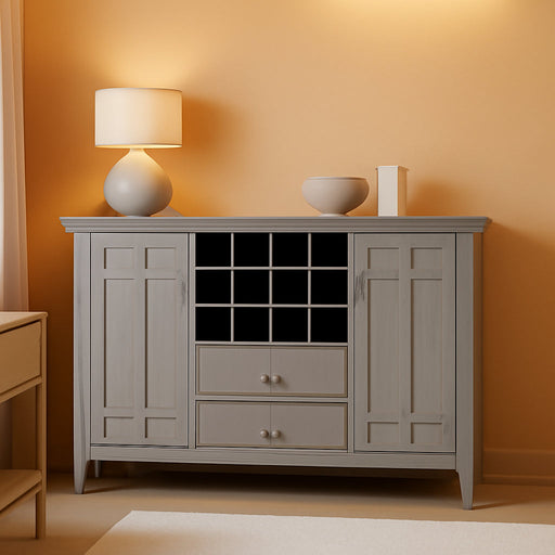 Fog Grey Solid Wood Transitional Sideboard Buffet and Wine Rack
