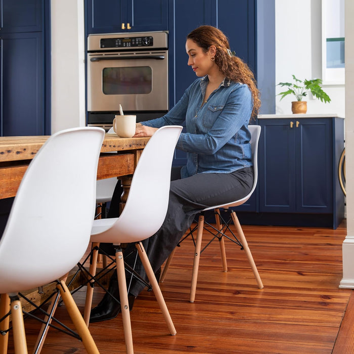 Elon Series Plastic Modern Dining Chair with Wooden Legs, Mid-Century Modern Accent Chair for Dining Rooms and Offices, White