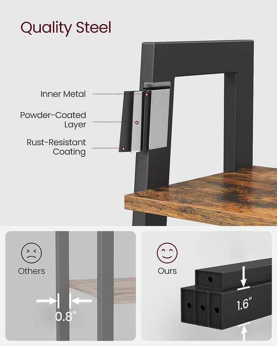 Ladder Shelf, 4-Tier Bookshelf, Storage Rack, Bookcase with Steel Frame, for Living Room, Home Office, Kitchen, Bedroom, Industrial Style, Rustic Brown and Ink Black ULLS44X