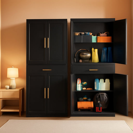 SeventyOneInchHeavyDutySteelStorageCabinetDrawerAdjustableShelvesBlack