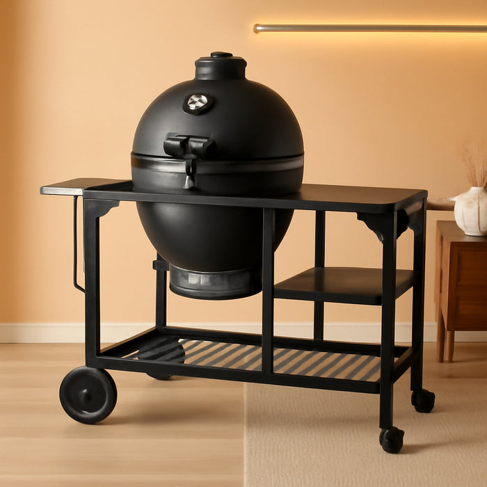 Brand-Man Charcoal Grill & Smoker Steel Kamado - 22" Cast Iron Grates, Grilling Basket, Large Prep Table Cart, Ideal for Outdoor Cooking