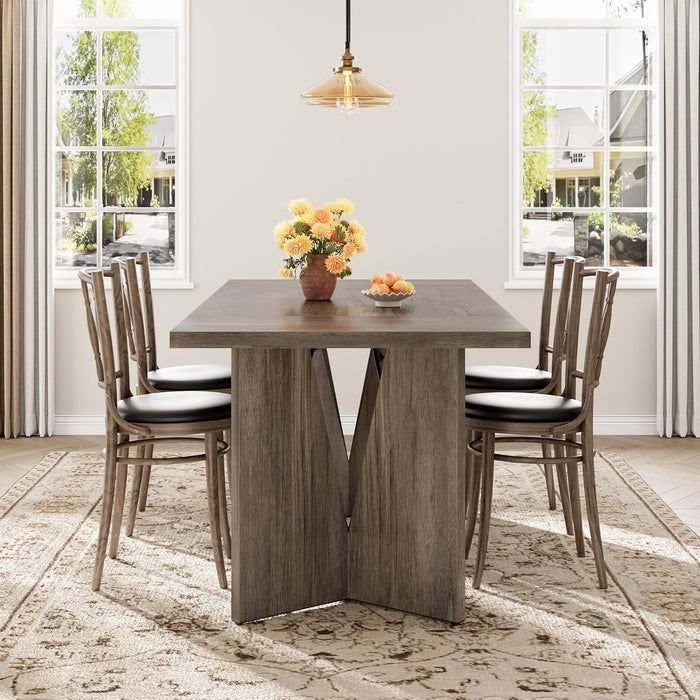 Rectangular Dining Table 70.9 Inches Grey Farmhouse