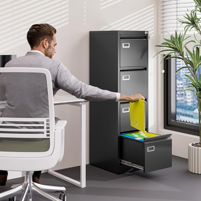 4 Drawer File Cabinet with Lock Metal Vertical File Cabinet Office Home Vertical File Cabinet for A4 Legal/Letter Size Narrow File Cabinet Locked,Assembly Required