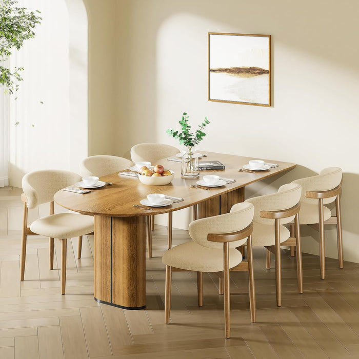 Wooden Dining Chairs Set of 2,Farmhouse Kitchen Chairs with Curved Back,Modern Fabric Upholstered Chairs for Dining Room,Beige