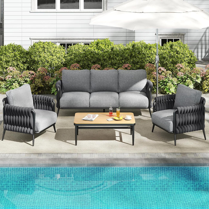 Outdoor Patio Furniture Set 6-Piece, Outdoor 5-Seat Sofa with Coffee Table, Waterproof Thick Cushion Patio Conversation Set, All Weather Outdoor Couch Set for Deck, Lawn, Balcony, Porch