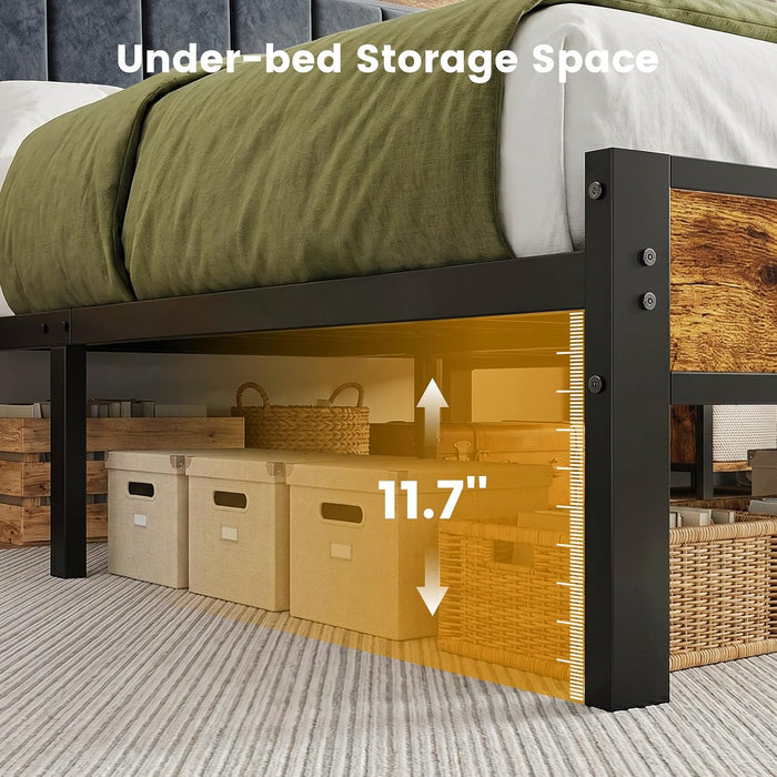 Queen Size Bed Frame with Storage Headboard, LED Lights