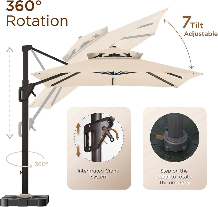 10' X 13 'Patio Umbrella with LED Light Outdoor Cantilever Umbrellas