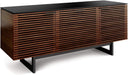 Corridor 8177-65'' TV Stand for Tvs up to 70" with Soundbar Shelf, Storage Drawer, Cable Management, Remote-Friendly Louver Doors, Satin-Etched Glass Top, Chocolate Stained Walnut