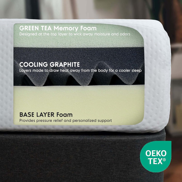 Green Tea Twin Mattress 8 Inch - Cooling Graphite Memory Foam Twin Mattress for Kids, Fiberglass Free Pressure Relief Supportive Bed in a Box, Certipur-Us Certified